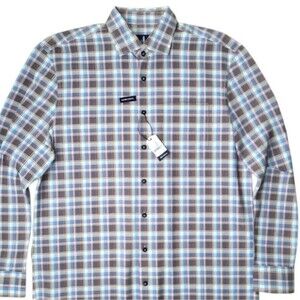 NWT JOHNNIE-O Floyd Plaid Button Down Long Sleeve Shirt in Tide JMWL5000 Size M